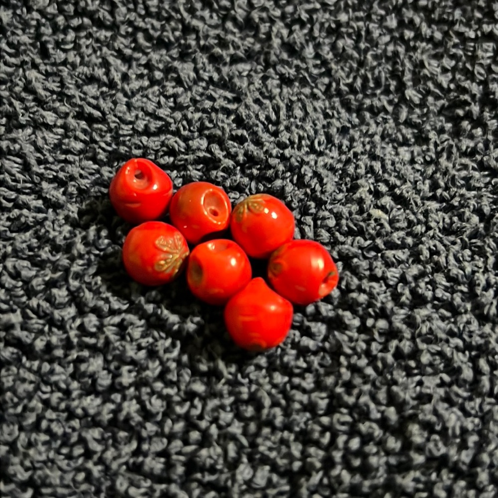 7 Vintage Red Tomato Buttons.